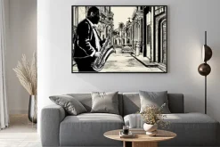 Plakat: Saksofonista w ulicy kuby