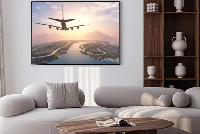 Plakat: Samolot nad wyspą