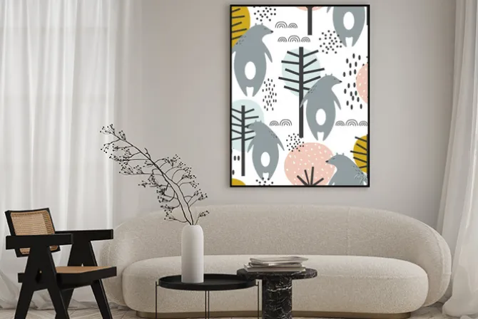 Plakat: Seamless pattern, bears and trees, hand drawn overlapping backdrop.