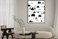 Plakat: Seamless winter wonderland geometric japanese fuji mountain theme
