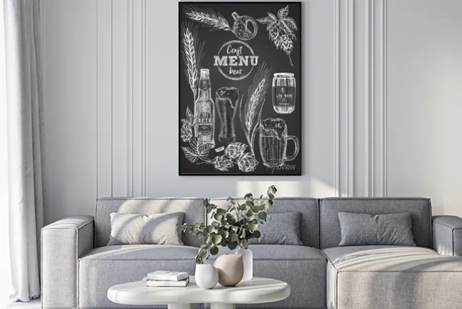 Plakat: Set hand drawn sketch bottle and glasses beer, hop, wheat vintage