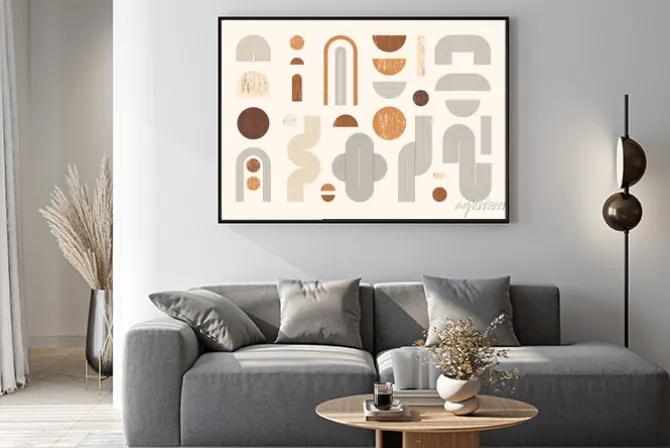 Plakat: Set of abstract geometric shapes with line and strips. vector