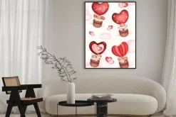 Plakat: Set of valentines teddy bear in hot air balloon