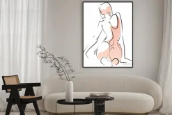 Plakat: Siedząca kobieta stylizowana na rysunek