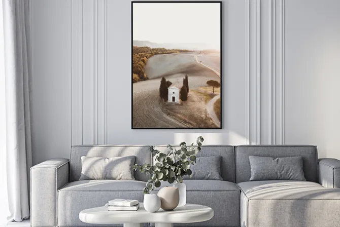 Plakat: Sielski krajobraz kapliczka cappella w toskanii