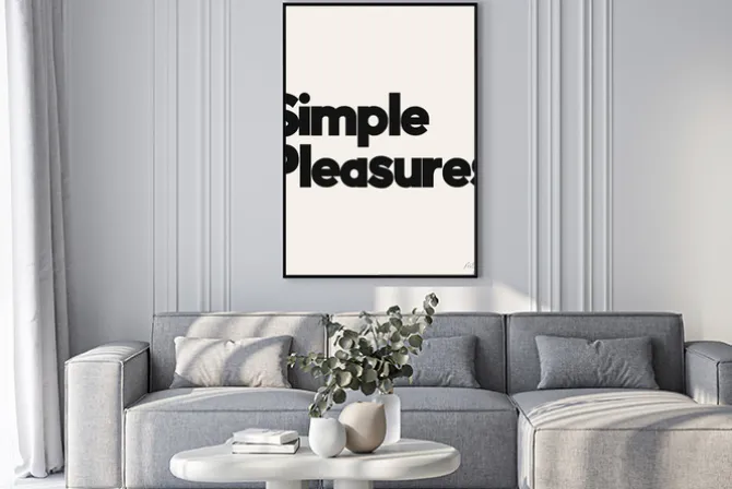 Plakat: Simple pleasures. vector poster with inscription. creative artwork.