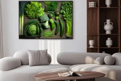 Plakat: Skład de légumes uniquement verts sur une table en bois