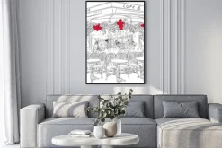 Plakat: Sketch of the parisian cafe with christmas decorations