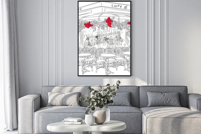 Plakat: Sketch of the parisian cafe with christmas decorations