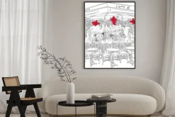 Plakat: Sketch of the parisian cafe with christmas decorations