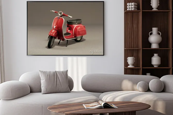 Plakat: Skuter antiguo rojo aislado en gris