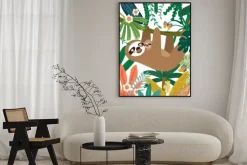 Plakat: Sloth and baby sloth in jungle pattern. vector illustration.