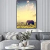 Plakat: Słoń na afrykańskiej sawanny o zachodzie słońca. safari w amboseli,