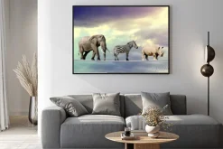 Plakat: Słoń, zebra, nosorożec chodzenia na linie