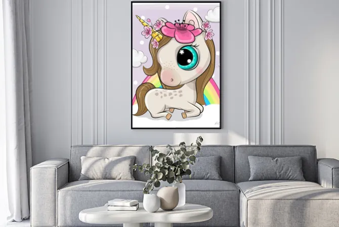 Plakat: Słodki jednorożec na chmurce