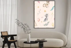 Plakat: Słodki wzór ze zwierzątkami w pastelowych kolorach