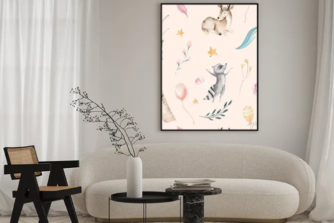 Plakat: Słodki wzór ze zwierzątkami w pastelowych kolorach