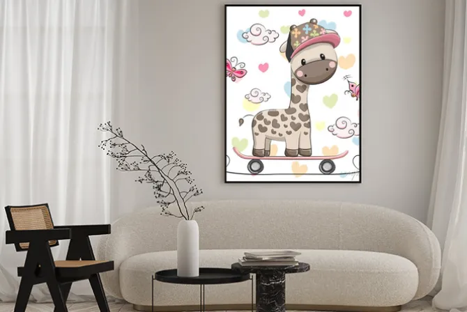 Plakat: Słodkie żyrafa z deskorolka