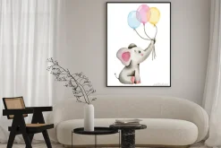 Plakat: Słonik z balonami malowany akwarelą