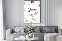 Plakat: Space vector illustration with hand drawn planets and rocket