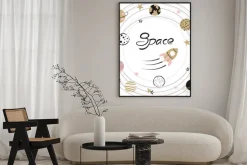 Plakat: Space vector illustration with hand drawn planets and rocket