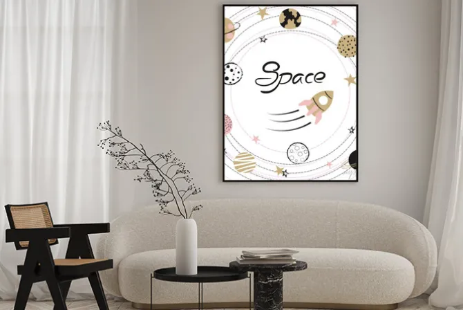 Plakat: Space vector illustration with hand drawn planets and rocket