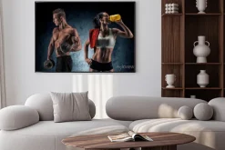 Plakat: Sportowe sylwetki kobiety i mężczyzny na siłowni