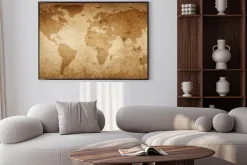 Plakat: Stara mapa świata na starym tle pergaminu. zabytkowy styl. elementy