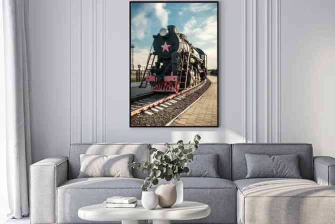 Plakat: Stare lokomotywy parowe z 20 wieku