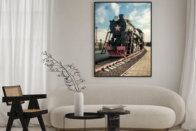 Plakat: Stare lokomotywy parowe z 20 wieku