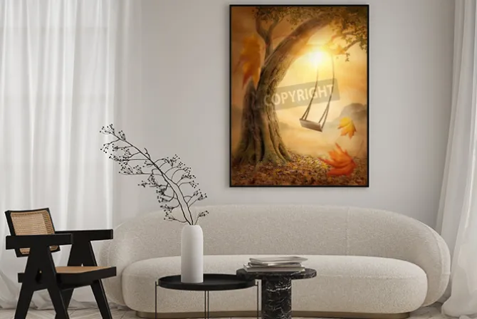 Plakat: Stary huśtawka wiszące z dużego drzewa