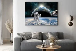 Plakat: Statek kosmiczny i astronauta w kosmosie