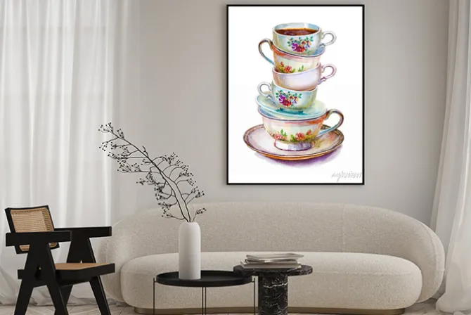 Plakat: Stos porcelanowych filiżanek