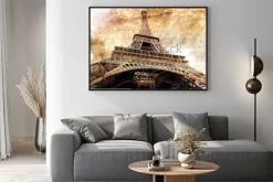 Plakat: Streszczenie sztuki cyfrowej wieży eiffla w paryżu, złoto. stary