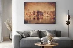 Plakat: Styl vintage nowy jork panorama manhattanu z grunge tekstur