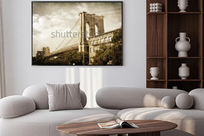 Plakat: Styl vintage zdjęcie z brooklyn bridge w nowym jorku