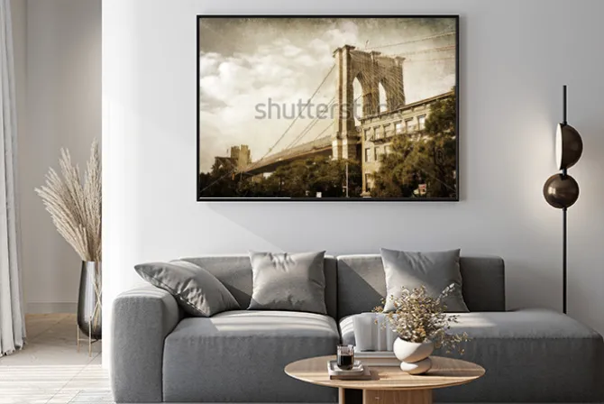 Plakat: Styl vintage zdjęcie z brooklyn bridge w nowym jorku