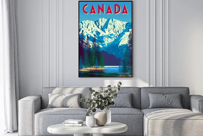 Plakat: Summer landscape in canadian natural рark with forest, lake and