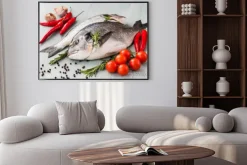 Plakat: Surowe świeże ryby dorado z warzyw i przypraw