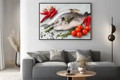 Plakat: Surowe świeże ryby dorado z warzyw i przypraw