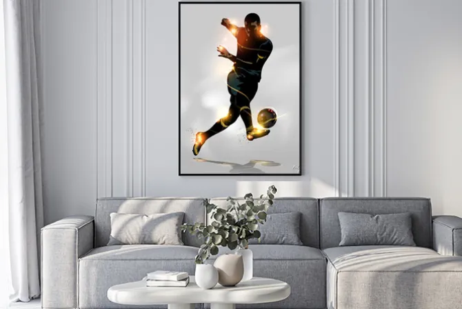 Plakat: Sylwetka piłkarza z efektem świetlnym