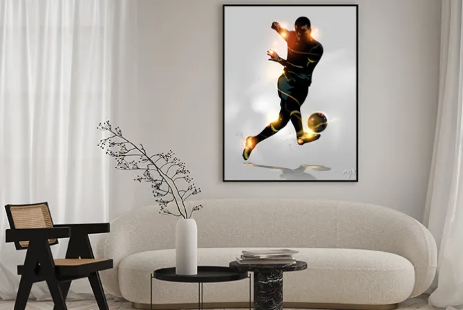 Plakat: Sylwetka piłkarza z efektem świetlnym