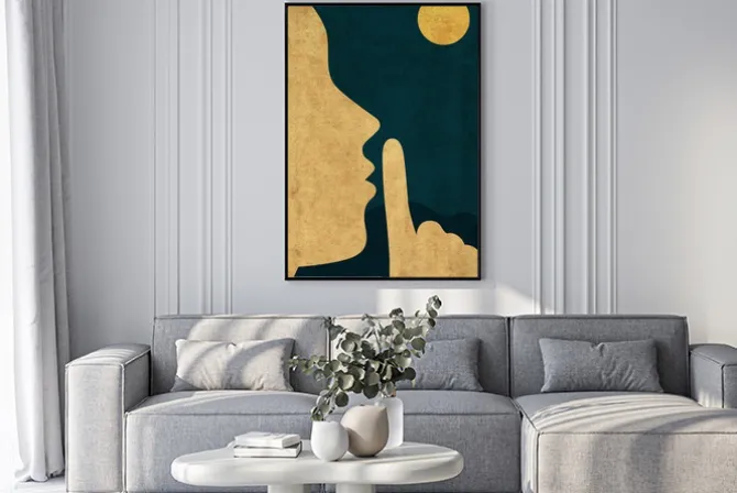 Plakat: Sylwetka prosząca o ciszę