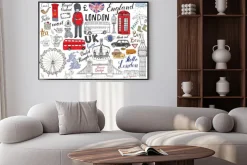 Plakat: Symbole londynu na odręcznym rysunku