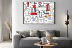 Plakat: Symbole londynu na odręcznym rysunku