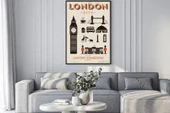 Plakat: Symbole londyńskie na beżowym tle