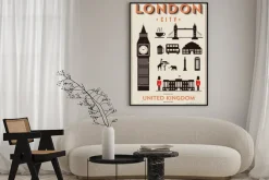 Plakat: Symbole londyńskie na beżowym tle