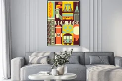 Plakat: Symbole nowego jorku w stylu plakatu retro