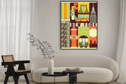 Plakat: Symbole nowego jorku w stylu plakatu retro