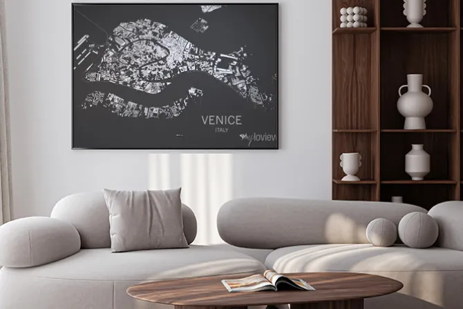 Plakat: Szara mapa miasta wenecji